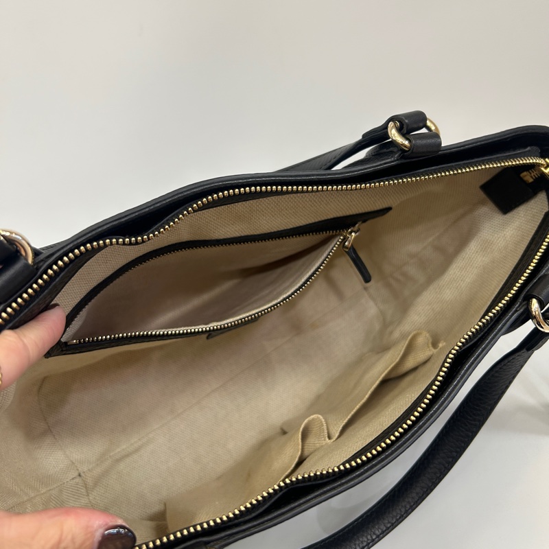 Gucci 黑粒面牛皮Soho tote流蘇手提斜背包-6