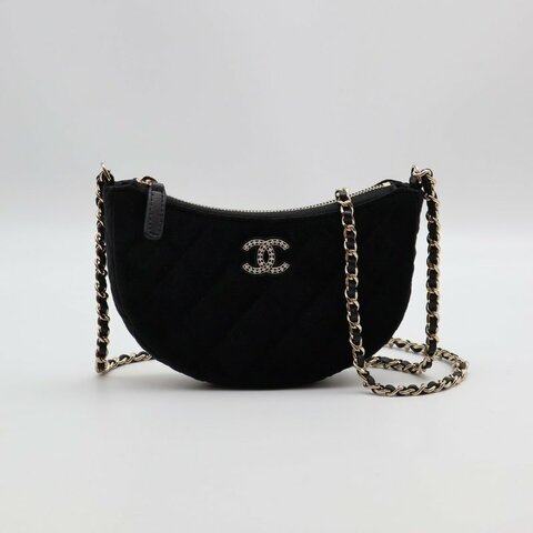 CHANEL 24A絲絨月牙包 - 黑金
