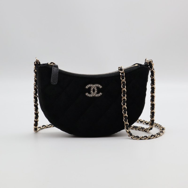 CHANEL 24A絲絨月牙包 - 黑金-0