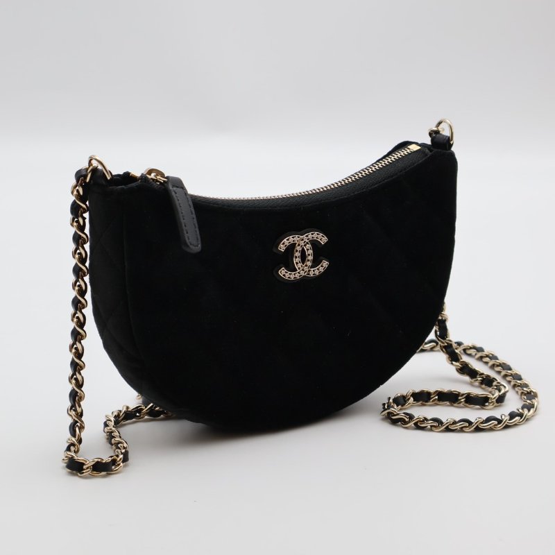 CHANEL 24A絲絨月牙包 - 黑金-6