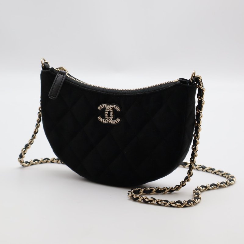 CHANEL 24A絲絨月牙包 - 黑金-7