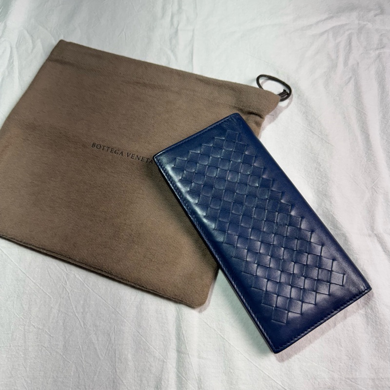 BV Bottega Veneta寶藍色 深藍色 對開編織皮夾-0