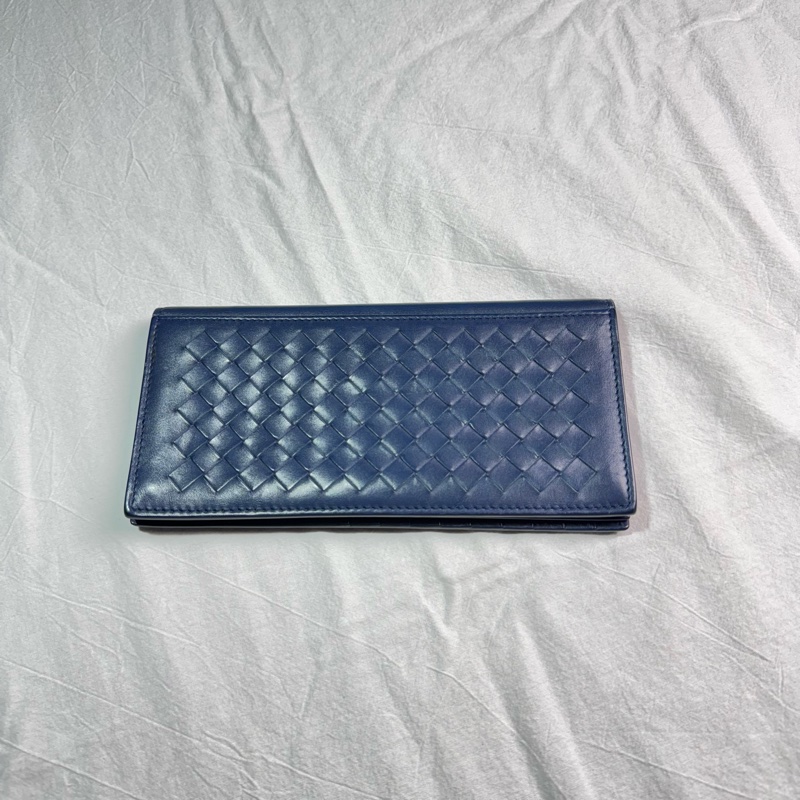 BV Bottega Veneta寶藍色 深藍色 對開編織皮夾-1