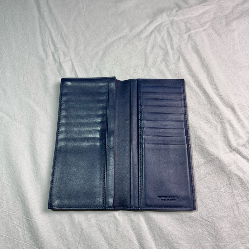 BV Bottega Veneta寶藍色 深藍色 對開編織皮夾-2