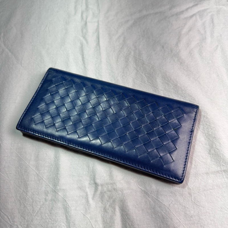 BV Bottega Veneta寶藍色 深藍色 對開編織皮夾-5