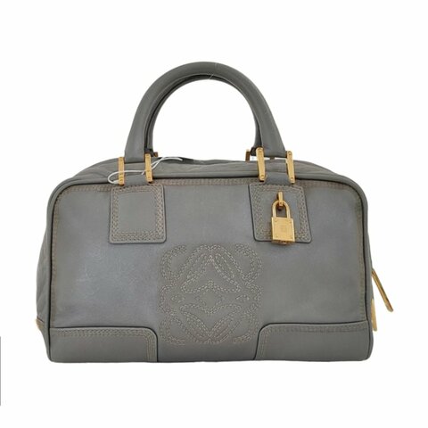LOEWE Amazona 28 銀灰色皮革絎縫手提包金色五金