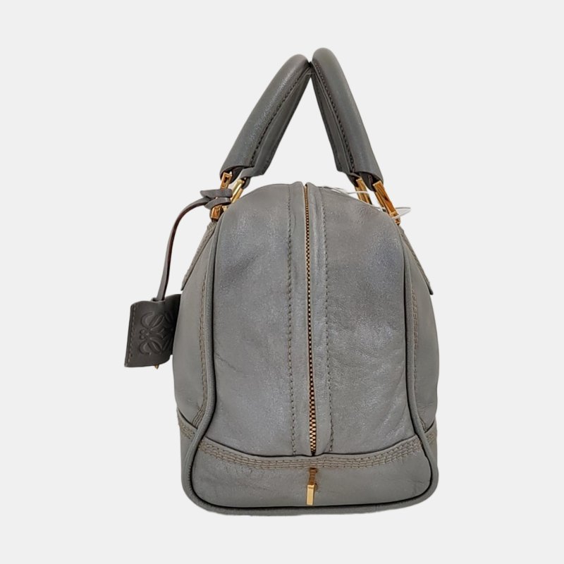 LOEWE Amazona 28 銀灰色皮革絎縫手提包金色五金-3