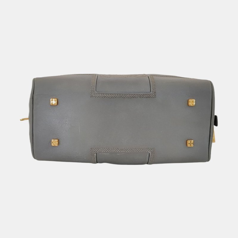 LOEWE Amazona 28 銀灰色皮革絎縫手提包金色五金-5