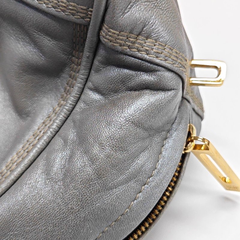 LOEWE Amazona 28 銀灰色皮革絎縫手提包金色五金-12