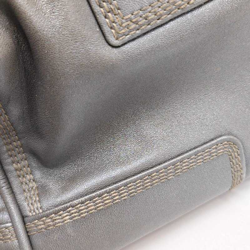 LOEWE Amazona 28 銀灰色皮革絎縫手提包金色五金-13