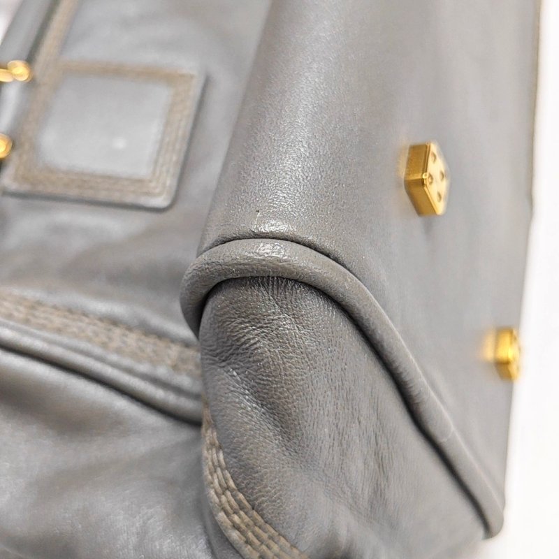 LOEWE Amazona 28 銀灰色皮革絎縫手提包金色五金-15