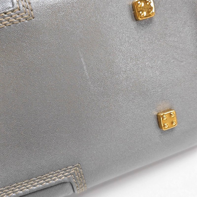 LOEWE Amazona 28 銀灰色皮革絎縫手提包金色五金-16