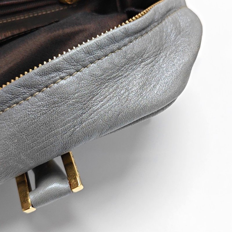 LOEWE Amazona 28 銀灰色皮革絎縫手提包金色五金-20
