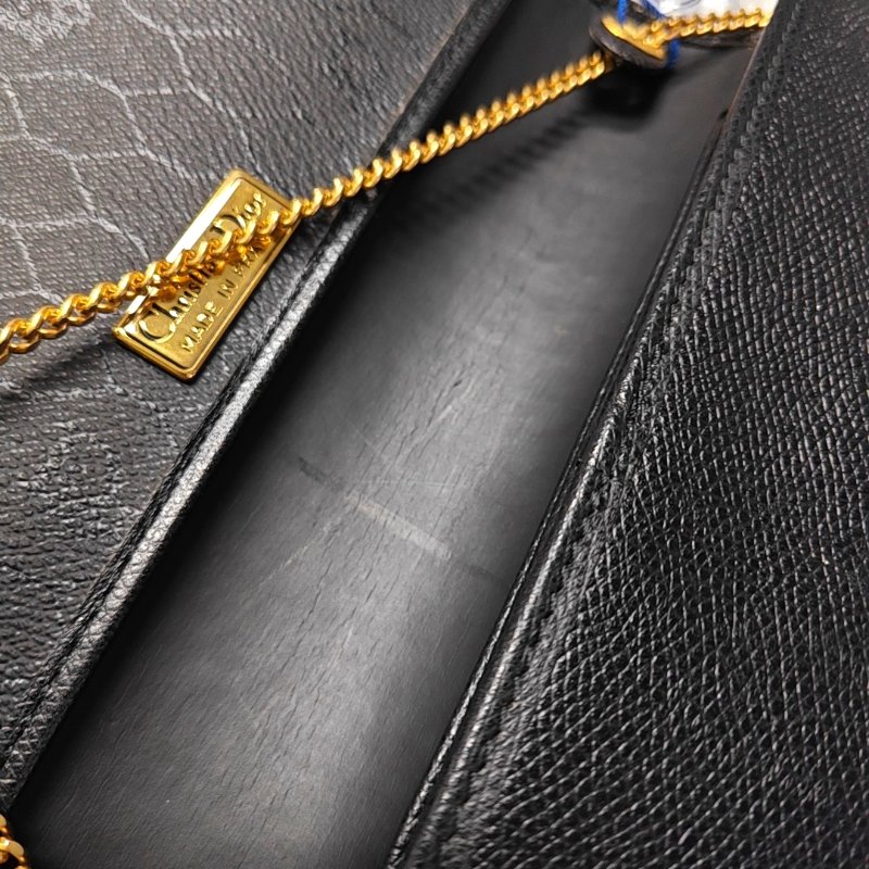 DIOR黑色牛皮單肩包斜挎包金色五金-8