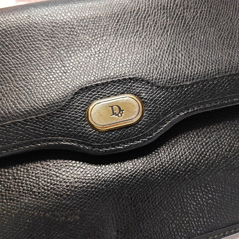 DIOR黑色牛皮單肩包斜挎包金色五金-9