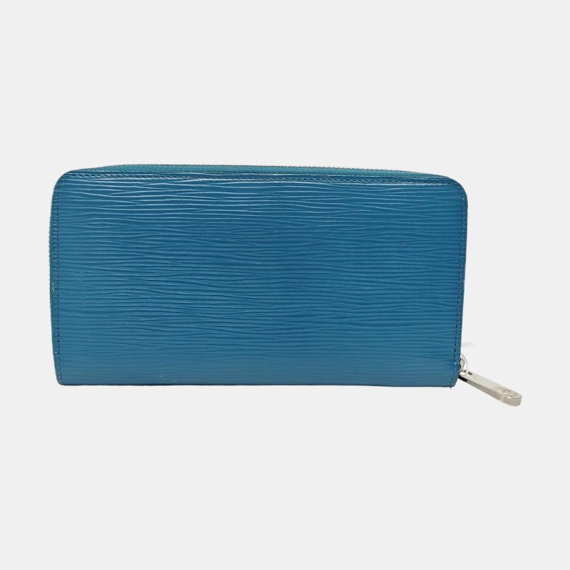LOUIS VUITTON藍色EPI牛皮水波紋錢包銀色五金-4