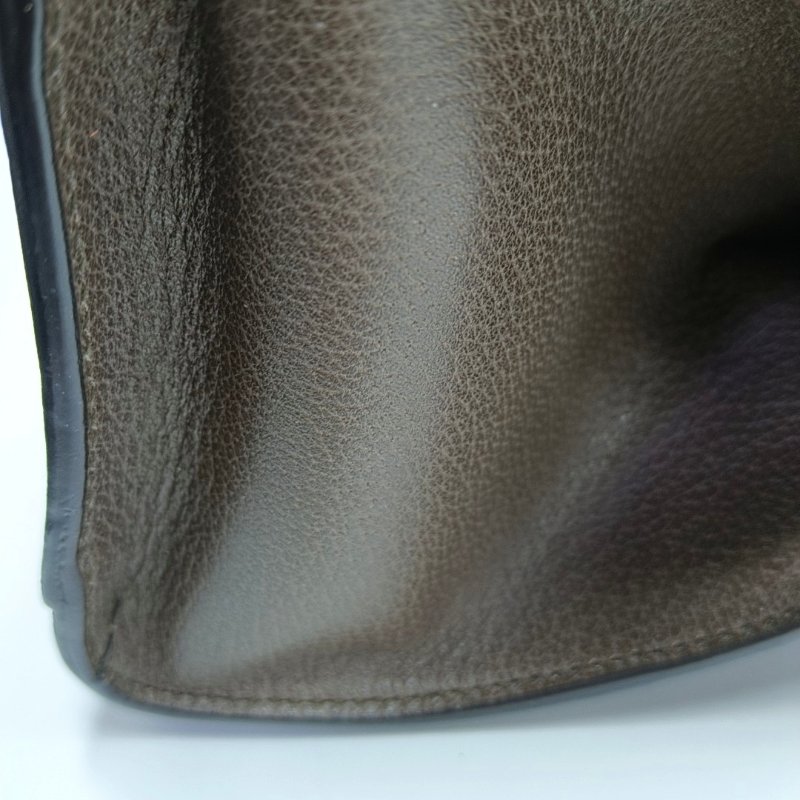 GUCCI Totem棕色牛皮條紋織帶鑲嵌手提包單肩包斜挎包金色五金-10