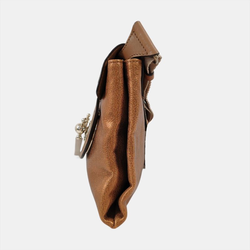 Chloe棕色牛皮單肩包斜挎包金色五金可拆卸肩帶-2