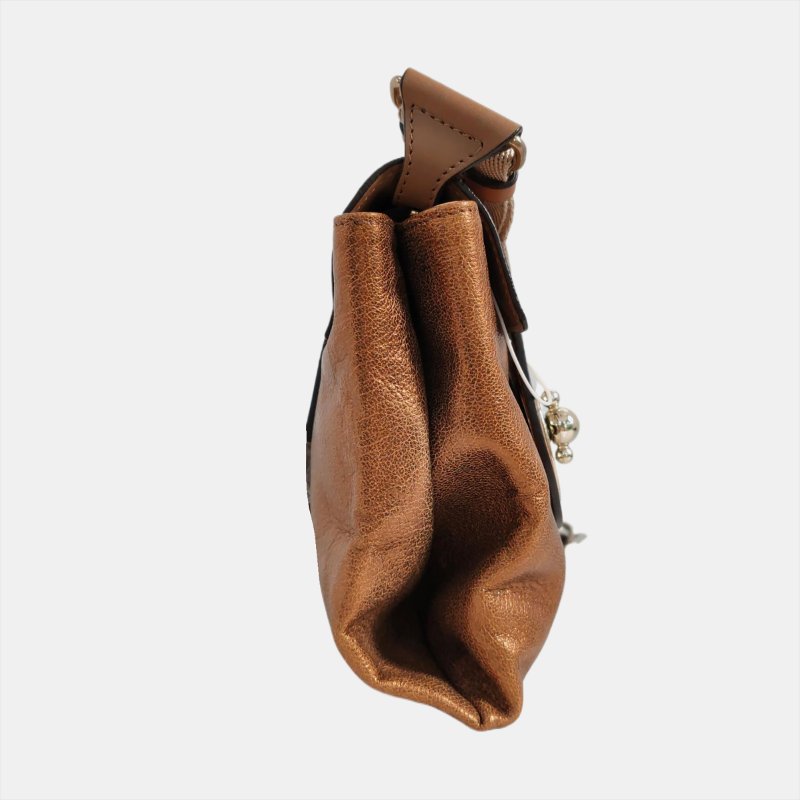 Chloe棕色牛皮單肩包斜挎包金色五金可拆卸肩帶-3