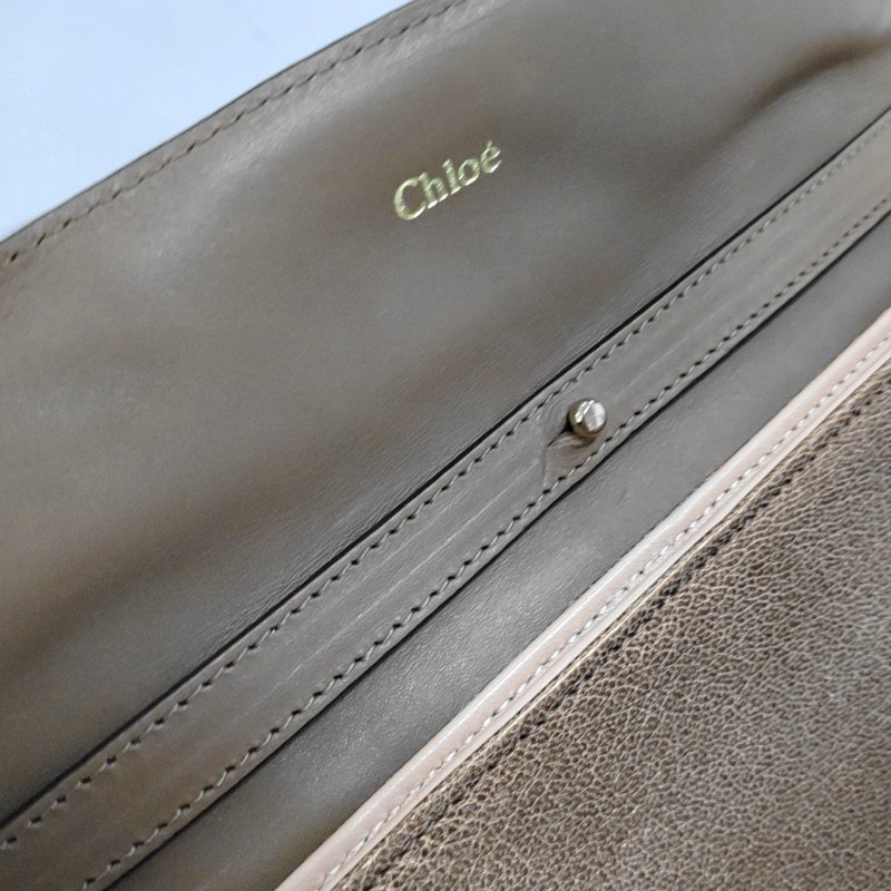 Chloe棕色牛皮單肩包斜挎包金色五金可拆卸肩帶-9