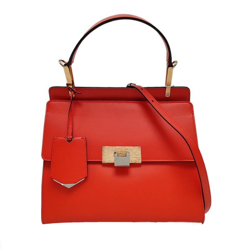 BALENCIAGALe Dix橘紅色牛皮單肩包金色銀色五金可拆卸肩帶-0