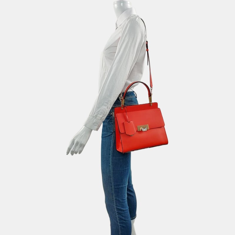 BALENCIAGALe Dix橘紅色牛皮單肩包金色銀色五金可拆卸肩帶-1