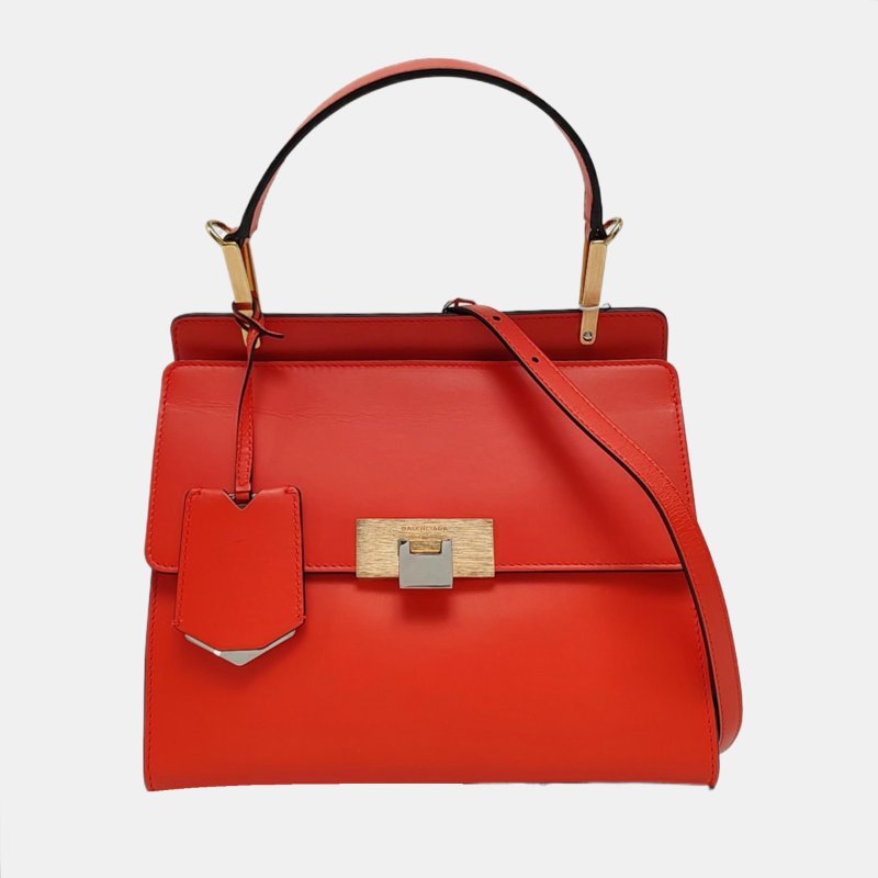 BALENCIAGALe Dix橘紅色牛皮單肩包金色銀色五金可拆卸肩帶-7