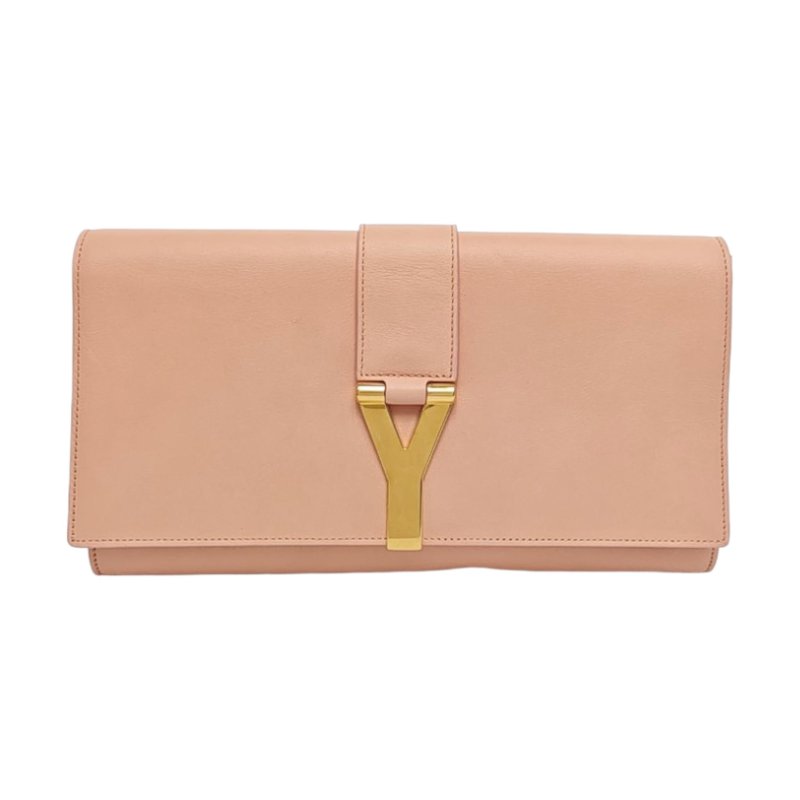 YSL CHYC Y LIGNE裸粉色牛皮手拿包金色五金-0
