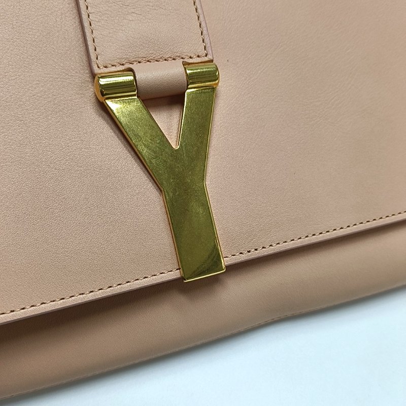 YSL CHYC Y LIGNE裸粉色牛皮手拿包金色五金-11