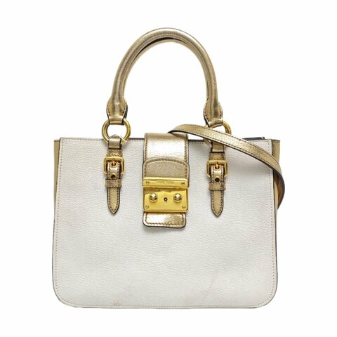 Miu Miu Madras白色牛皮單肩包金色五金可拆卸肩帶