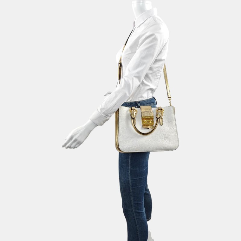 Miu Miu Madras白色牛皮單肩包金色五金可拆卸肩帶-1