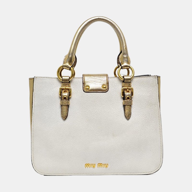 Miu Miu Madras白色牛皮單肩包金色五金可拆卸肩帶-4