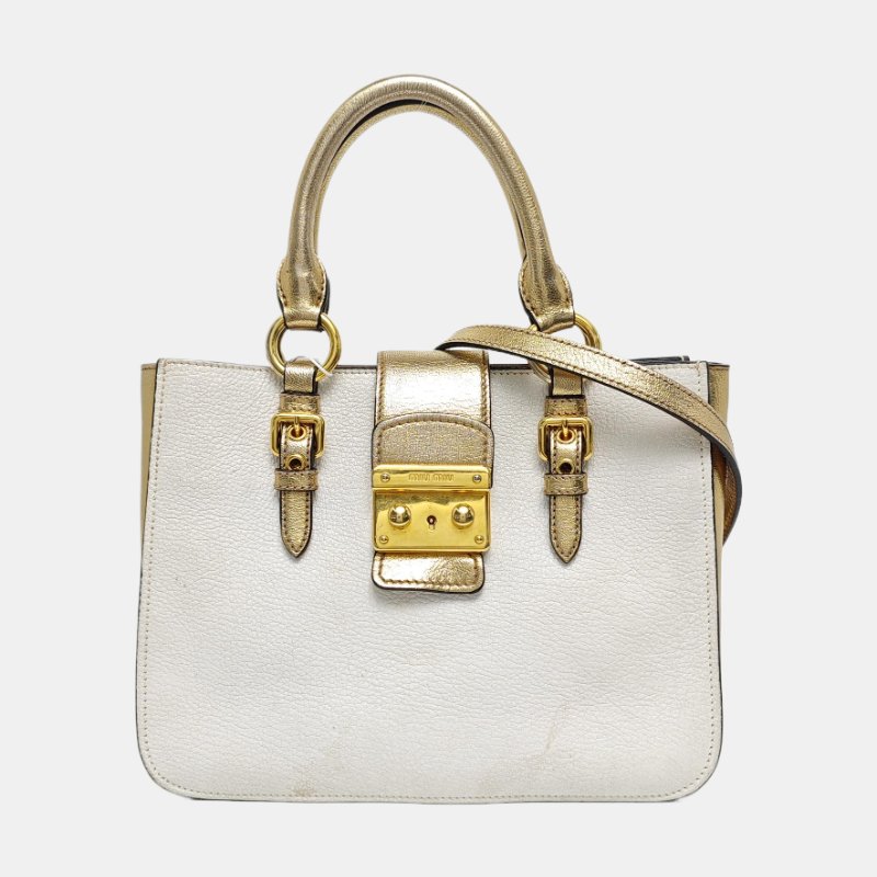 Miu Miu Madras白色牛皮單肩包金色五金可拆卸肩帶-7