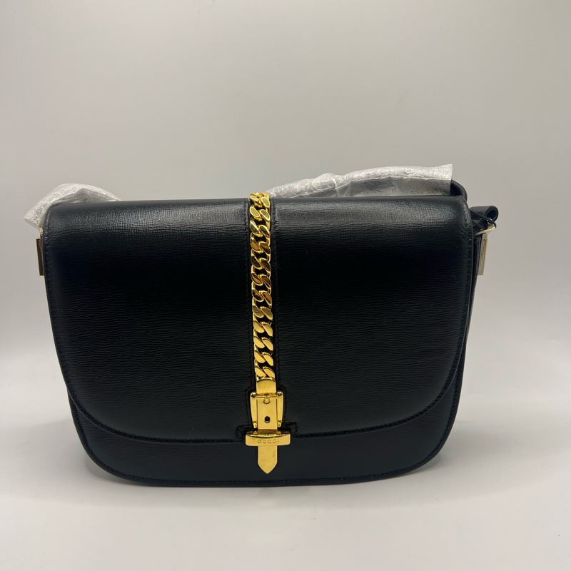 GUCCI古驰 Sylvie黑色1969 金扣 斜挎单肩包-10