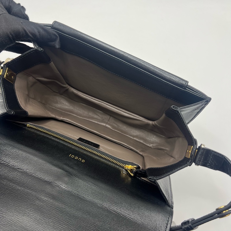 GUCCI古驰 Sylvie黑色1969 金扣 斜挎单肩包-13