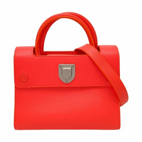 DIOR Diorever橘紅色牛皮單肩包斜挎包手提包 銀色五金 可拆卸肩帶