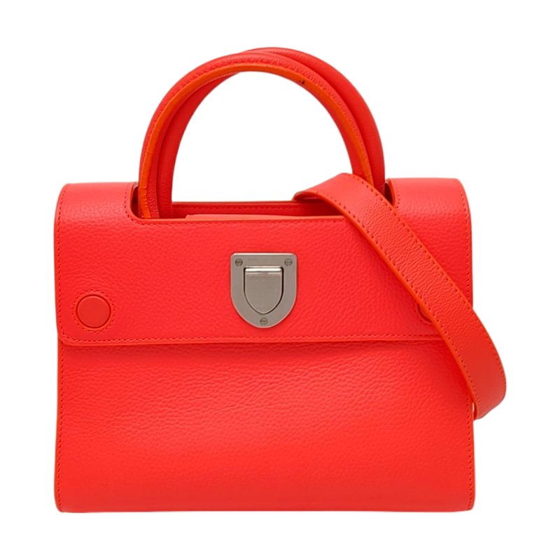 DIOR Diorever橘紅色牛皮單肩包斜挎包手提包 銀色五金 可拆卸肩帶-0