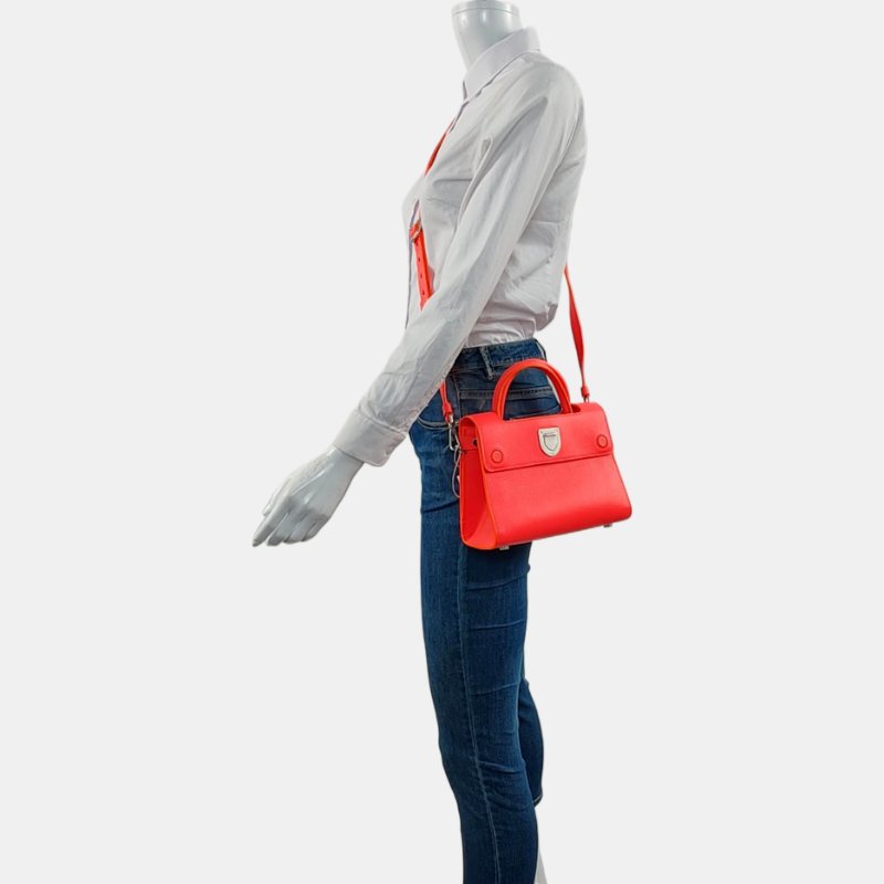 DIOR Diorever橘紅色牛皮單肩包斜挎包手提包 銀色五金 可拆卸肩帶-1