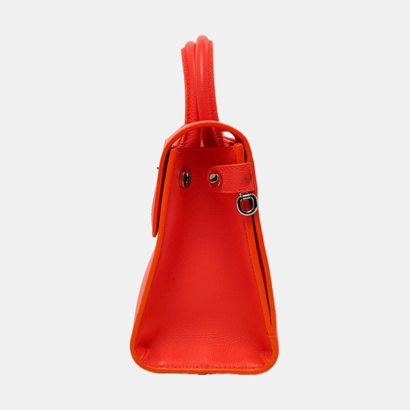 DIOR Diorever橘紅色牛皮單肩包斜挎包手提包 銀色五金 可拆卸肩帶-2