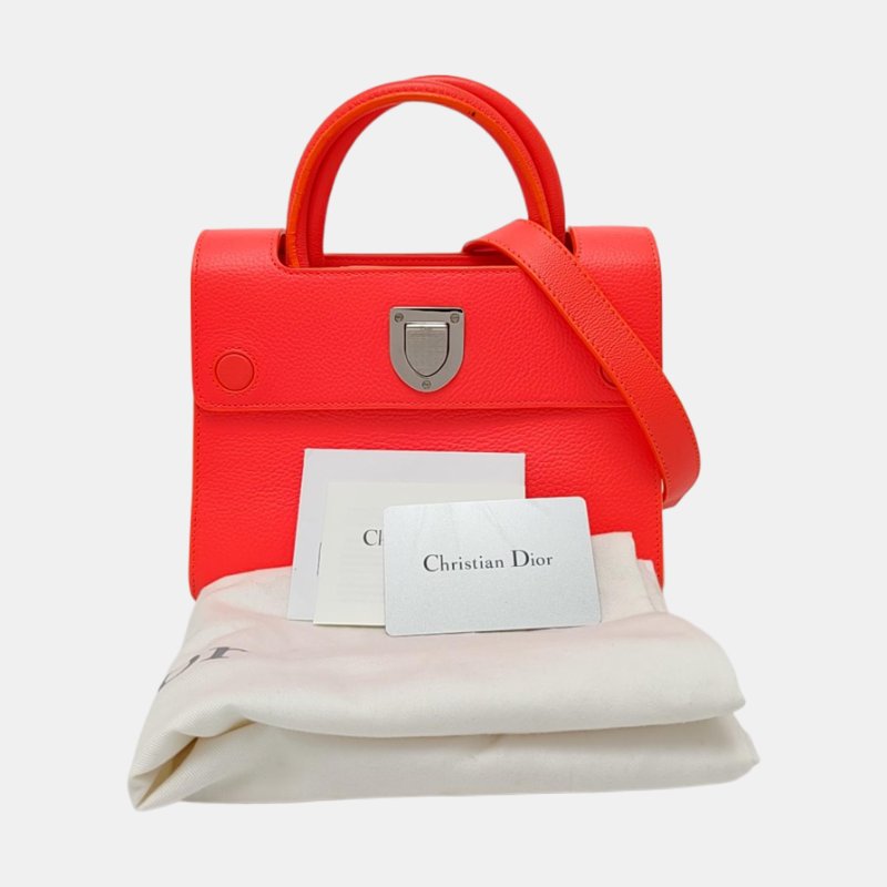 DIOR Diorever橘紅色牛皮單肩包斜挎包手提包 銀色五金 可拆卸肩帶-7