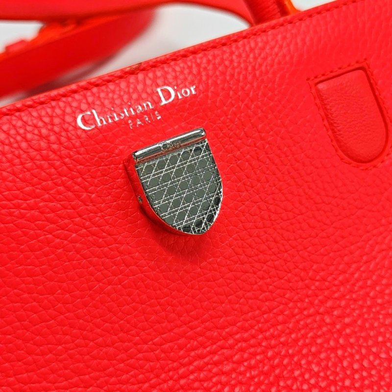 DIOR Diorever橘紅色牛皮單肩包斜挎包手提包 銀色五金 可拆卸肩帶-9