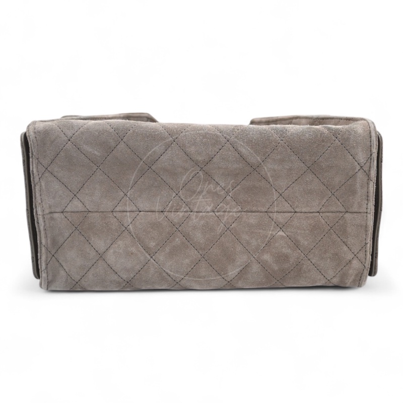 全新 香奈兒 小號 25 灰色 麂皮 GHW 微晶片 手提包-9