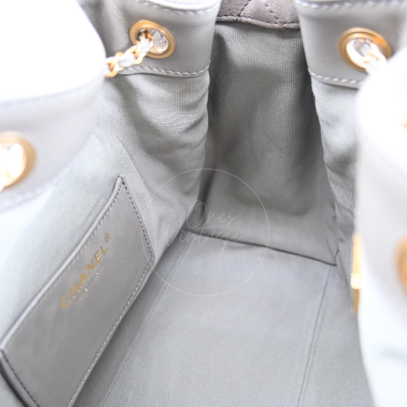 全新 香奈兒 小號 25 灰色 麂皮 GHW 微晶片 手提包-14