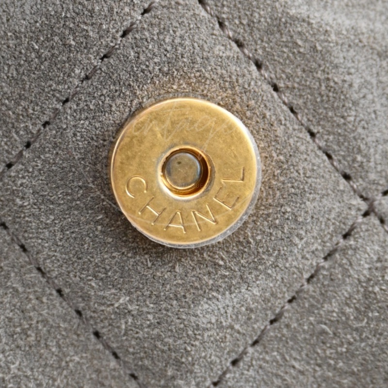 全新 香奈兒 小號 25 灰色 麂皮 GHW 微晶片 手提包-36