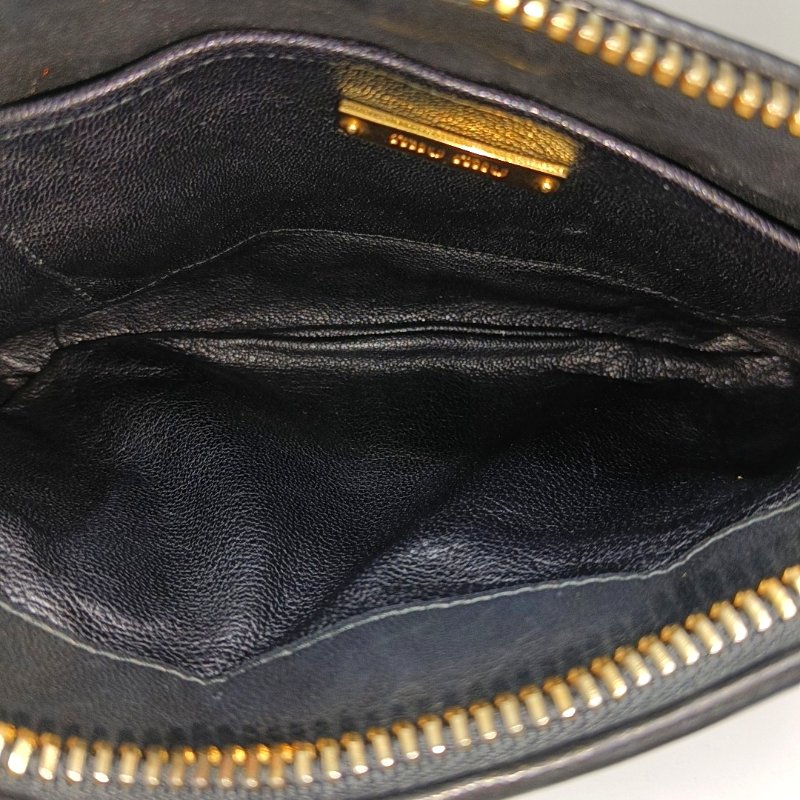 Miu Miu深藍色羊皮絎縫拼貼手提包單肩包斜挎包金色五金-6