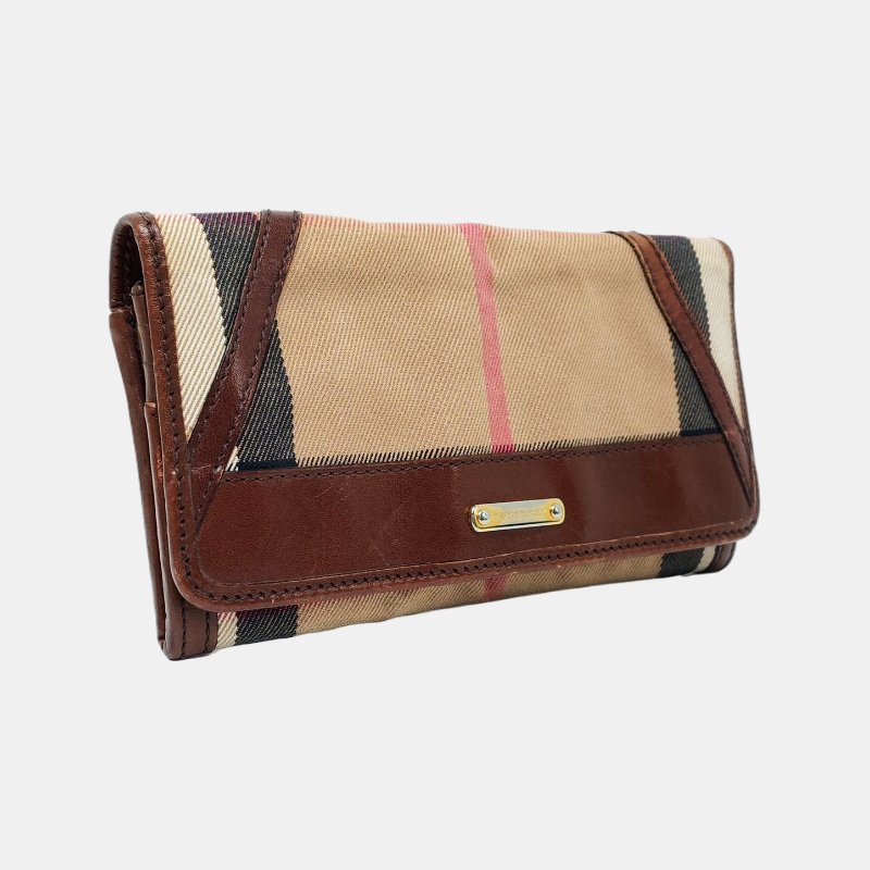 BURBERRY棕色帆布錢包金色五金-3