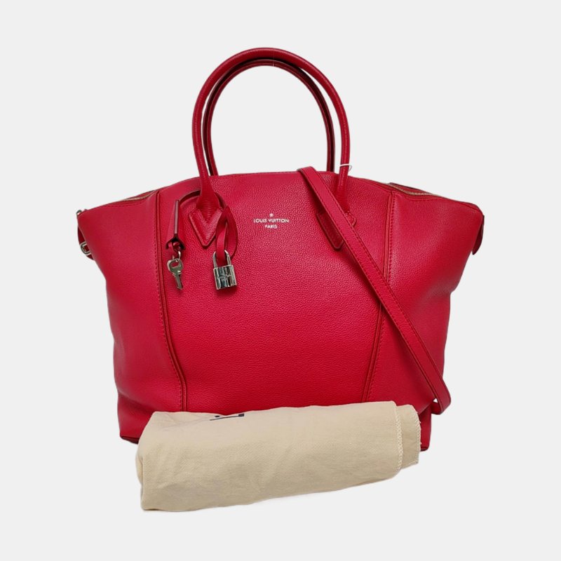 LOUIS VUITTON LOCKIT小號粉紅色牛皮單肩包手提包斜挎包銀色五金可拆卸肩帶-7