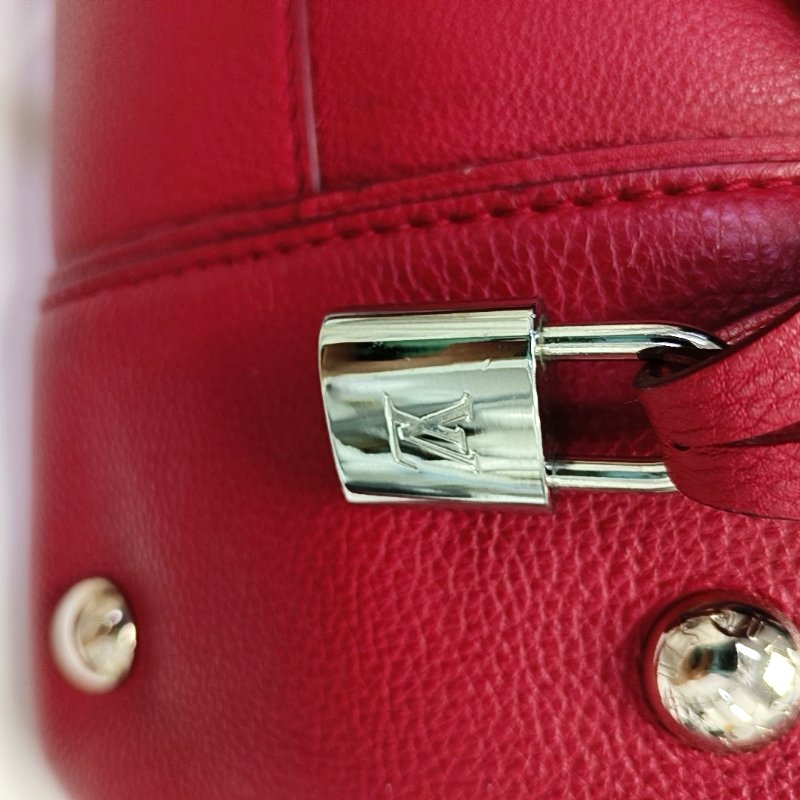 LOUIS VUITTON LOCKIT小號粉紅色牛皮單肩包手提包斜挎包銀色五金可拆卸肩帶-15