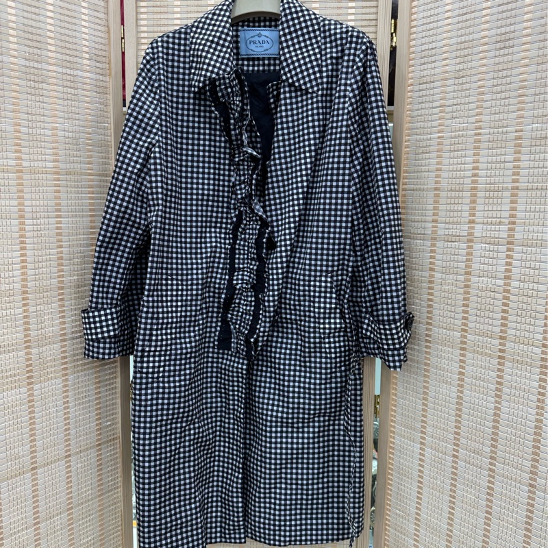 Prada 長格紋女風衣外套 42碼-0
