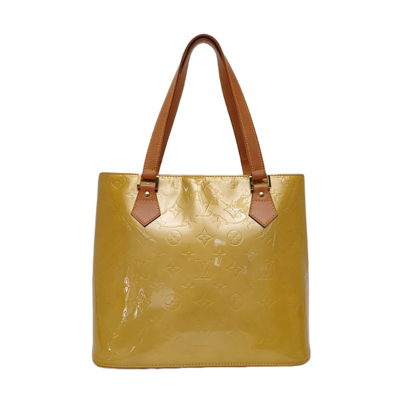 LOUIS VUITTON HOUSTON黃色漆皮壓紋手提包單肩包金色五金-0